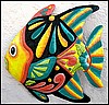 Tropical Fish Hand Painted Haitian Metal Outdoor Garden Wall Art - Yellow & Turquoise - 24' X 24" 